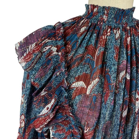 ULLA JOHNSON Vienne Bird Of Paradise Mini Dress Azul Women's 2 Glitter Boho Glam - Picture 6 of 7